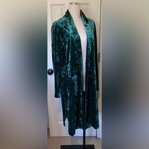 Long Crushed Velvet Duster in Emerald/Teal L